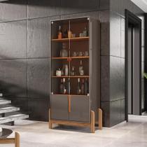 Cristaleira Lizz 2 PT Cinza e Cedro