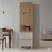 Cristaleira MDF 1 Porta Reflecta 2 Gavetas 60cm Proença Bege/Nogueira/Nude Prime