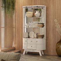 Cristaleira Moss com Prateleira de Vidro com Iluminária de Led - Calacata/Off White Madetec