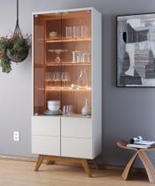 Cristaleira Noronha com 03 Prateleira de Vidro Com Led e Pés Retrô Off White Matte / Freijó - Colibri Cristaleira Noronha com 03 Prateleira de Vidro Com Led e Pés Retrô Off White Matte / Freijó - Colibri