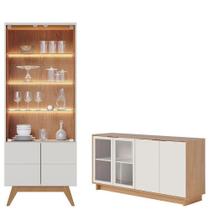 Cristaleira Noronha Off White Matte Freijó Com Aparador Para Sala Buffet Vitória Freijó Off White Colibri