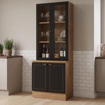 Cristaleira para Cozinha com 4 Portas e Vidro Conecta Frise Cinamomo/Preto Yescasa