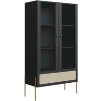 Cristaleira Para Sala de Jantar 2 Portas Industrial Indy A03 Nero Dourado - Lyam Decor