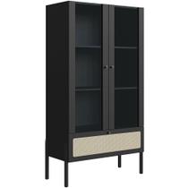 Cristaleira Para Sala de Jantar 2 Portas Pés Madeira Moss A03 Nero Preto - Lyam Decor