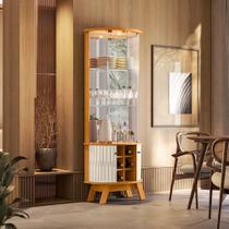 Cristaleira para Sala de Jantar 4 Portas Vidro e Curva com Espelho Led e Nicho Garrafeiro Marina