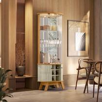 Cristaleira para Sala de Jantar 4 Portas Vidro e Curva com Espelho Led e Nicho Garrafeiro Marina