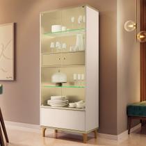 Cristaleira Para Sala de Jantar com LED 2 Portas Vidro Lúmen B01 Off White Champanhe - Lyam Decor