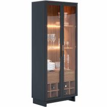 Cristaleira Para Sala De Jantar com Nicho Adega 02 Portas Malibu C04 Preto Noce Milano - Lyam Decor Cristaleira Para Sala De Jantar com Nicho Adega 02 Portas Malibu C04 Preto Noce Milano - Lyam Decor
