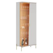 Cristaleira Porta De Vidro Com Led Sena 181x70 Cm Pes Metal Clb Off White Matte Freijo Clb Off White Matte Freijo