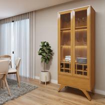 Cristaleira Reflecta 100% MDF 2 Portas Pés Madeira Maciça com Led Ávila