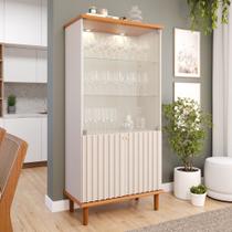 Cristaleira Ripada Com LED e Vidro 4 Portas com Pés de Madeira Luiza Cimol Cristaleira Ripada Com LED e Vidro 4 Portas com Pés de Madeira Luiza Cimol