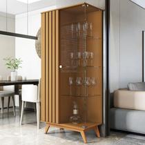 Cristaleira Ripada com Vidro Temperado e Pés em Madeira Maciça 100% MDF 180CMX80CM Açaí Bege Cristaleira Ripada com Vidro Temperado e Pés em Madeira Maciça 100% MDF 180CMX80CM Açaí Bege