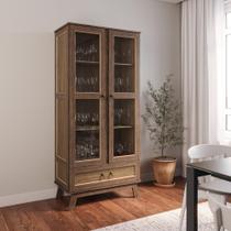 Cristaleira Roma Pinus com HDF Porta de Vidro Retrô