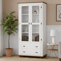 Cristaleira Rústica de Madeira 2 Portas e 2 Gavetas com Pés Torneados - Branco Laca com tampo e base Imbuia Glazer Cristaleira Rústica de Madeira 2 Portas e 2 Gavetas com Pés Torneados - Branco Laca com tampo e base Imbuia Glazer