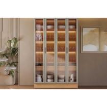 Cristaleira Sala Jantar Allure Adega Vinhos c/ 4Ptas Vidro 5 Prat 2Gavs e Leads 140cm Jequitiba/Gris Fosco - Linea Brasil Cristaleira Sala Jantar Allure Adega Vinhos c/ 4Ptas Vidro 5 Prat 2Gavs e Leads 140cm Jequitiba/Gris Fosco - Linea Brasil