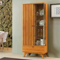 Cristaleira Versa 100% MDF 1 Porta Ripada e 1 gaveta Pés Madeira Maciça