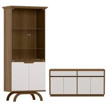 Cristaleira Vicenza com Aparador Buffet Ana Imbuia Off White New Ceval