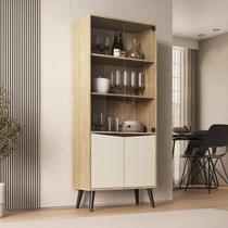 Cristaleira Vitrô 70cm 2 Portas de Vidro Marrom/Amendoa/Off White