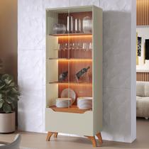 Cristalera Grécia New 2 Portas 1 Gaveta com Vidro e Led Off White/Naturalle - Mavaular