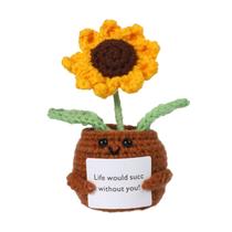 Crochê de girassol Toy Positive de 10 cm feito à mão com cartão de incentivo