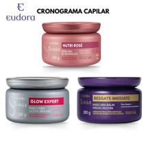 Cronograma Capilar Eudora Siage 3 Máscaras Glow Nutri Rose Resgate