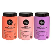 Cronograma Capilar SOS Hidratação 3 Máscaras 1kg: Café, Óleo de Rícino e Queratina Salon Line