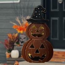 Cronômetro de decoração iluminado Jack O Lantern de madeira de Halloween de 64 cm