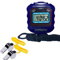Cronômetro Digital Multiuso C/ Calendário e Apito Metal Azul