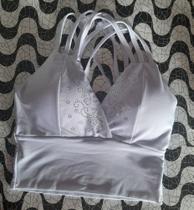 Crooped feminino brilho cor branco tecido suplex
