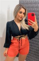 Crooped feminino manga longa