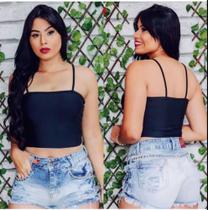 Crooped Reto Preto Feminino Alcinha Moda Estilo Faixa Bojo