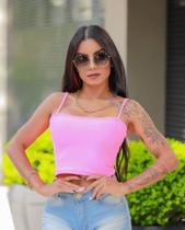 Crooped Reto Rosa Neon Feminino Alcinha Moda Estilo Faixa