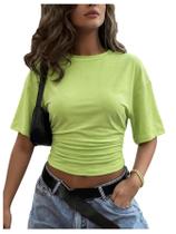 Crop Top BEAUDRM Y2k Sexy Green Ruched Dolman para mulheres Crop Top BEAUDRM Y2k Sexy Green Ruched Dolman para mulheres