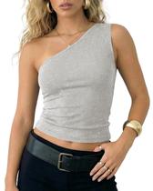Crop Top Cioatin Shimmer One Shoulder Sparkle Glitter Y2K
