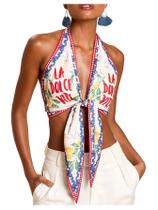 Crop Top Floerns, floral de verão feminino, frente única, sem encosto