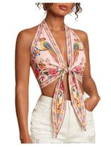 Crop Top Floerns, floral de verão, frente única, rosa macio