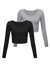 Crop Top Kindcall de manga comprida para mulheres, treino, preto e cinza, pacote com 2 unidades