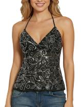 Crop Top MakeMechic Glitter, malha de lantejoulas, preto transparente Crop Top MakeMechic Glitter, malha de lantejoulas, preto transparente