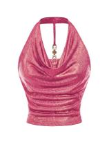 Crop Top Milumia Feminino Metálico Halter Y2k Rosa Tamanho L Crop Top Milumia Feminino Metálico Halter Y2k Rosa Tamanho L