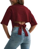 Crop Top Motrend feminino Y2K, costas abertas, algodão vermelho XS Crop Top Motrend feminino Y2K, costas abertas, algodão vermelho XS