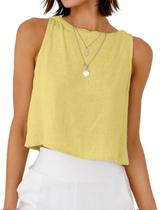 Crop Top Mywinway Linen 2026, Summer, sem mangas, amarelo para mulheres