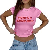Crop Top QISSYILY Funny Y2k Who's A Good Boy Print para mulheres Crop Top QISSYILY Funny Y2k Who's A Good Boy Print para mulheres