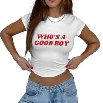 Crop Top QISSYILY Funny Y2k Who's A Good Boy Print para mulheres Crop Top QISSYILY Funny Y2k Who's A Good Boy Print para mulheres