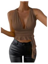Crop Top SOLY HUX Coffee Brown para mulheres tamanho L