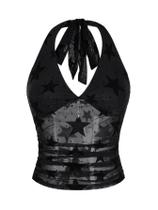 Crop Top Verdusa Y2k Gothic Goth Halter Mesh Puro Preto