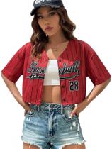 Crop Top WDIRARA feminino com decote em V e manga curta, vermelha, GG, pequena Crop Top WDIRARA feminino com decote em V e manga curta, vermelha, GG, pequena