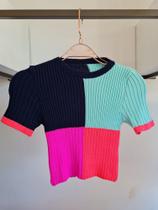 Croped de tricô feminino color Block Tam único Nathy Pimentel Croped de tricô feminino color Block Tam único Nathy Pimentel