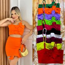 Croped feminino com flor 3 pétala cor laranja TAM M Croped feminino com flor 3 pétala cor laranja TAM M