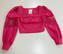Croped plusize bordado e tule rosa