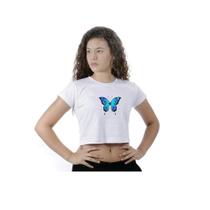 Cropeed feminino t shirts borboleta